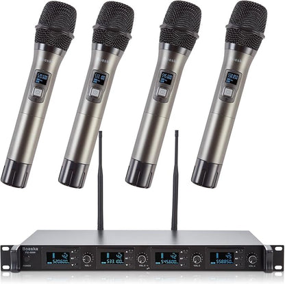 Wireless Microphone System, 4-Channel UHF Wireless Mic, Fixed Frequency Metal - Image 9
