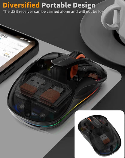 Bluetooth Wireless Mouse, Transparent RGB Tri-Modes Mouse, USB-C Receiver Ideal - Image 8