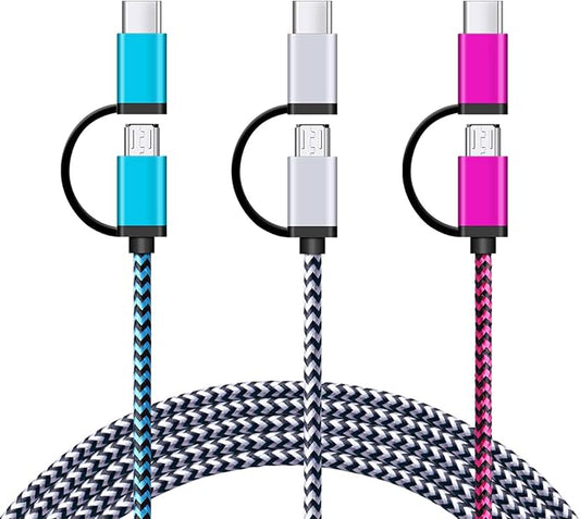 USB C Cable, SIXSIM 3Pack 6Ft 2 in 1 Cable Type C Charger Cable Nylon Braided by SIXSIM