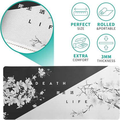 Black and White Mouse Pad 31.5 X 11.8 Inch Japanese Cherry Blossom Extended - Image 5