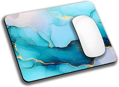 Golden Texture Teal Marble Mouse Pads by EASTSMOOTH