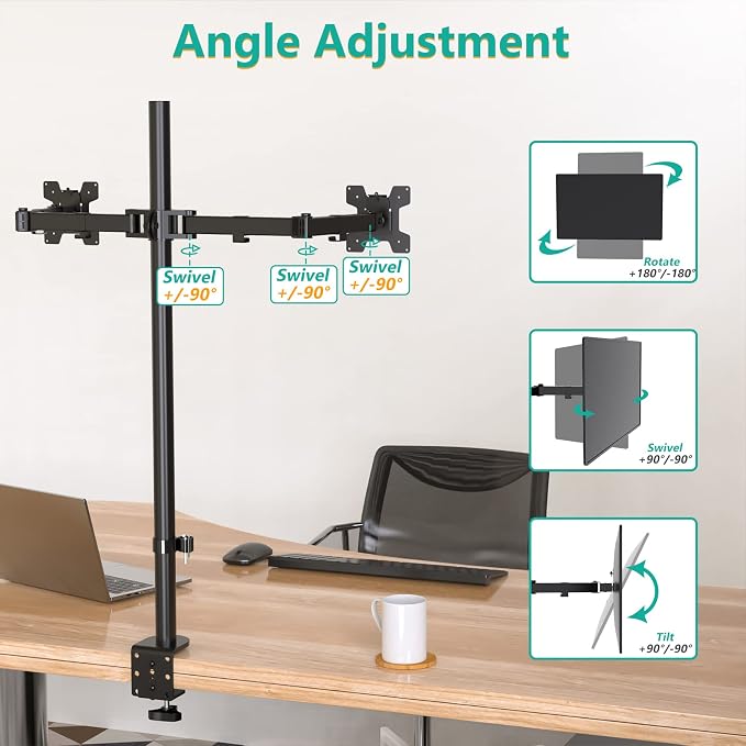 WALI Extra Tall Dual LCD Monitor Fully Adjustable Desk Mount Fits 2 Screens up - Image 7