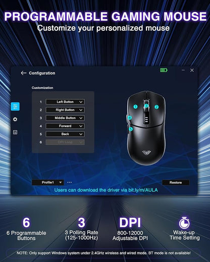 AULA SC580X Wireless Gaming Mouse, Tri-Mode 2.4G/BT5.0/USB-C Gaming Mice - Image 7