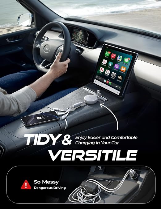 LISEN Multi Charging Cable, 3 in 1 Charging Cable, Retractable Car Charger - Image 4