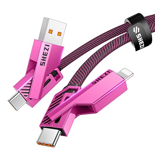 SHEZI 4-in-1 USB C Cable 60W 5FT Fast Charging Flat Nylon Braided Charger Cord by SHEZI