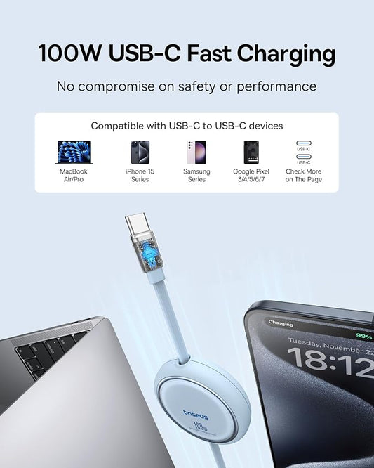 Baseus USB C to USB C Cable, 100W Retractable USB C 5A Fast Charging Cable - Image 2