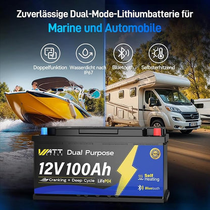 12V 100Ah Dual Purpose Marine Cranking LiFePO4 Lithium Battery Bluetooth - Image 3