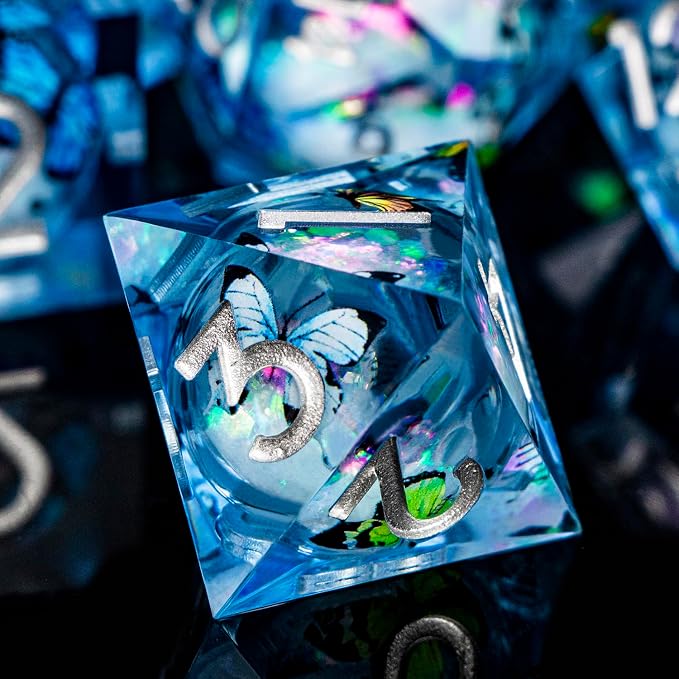 Butterfly DND Dice Colorful Blue Liquid Core Dice Set - Image 5