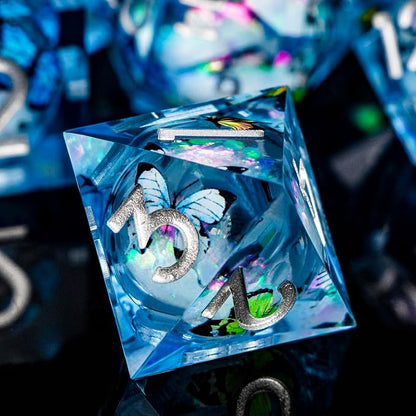 Butterfly DND Dice Colorful Blue Liquid Core Dice Set - Image 5