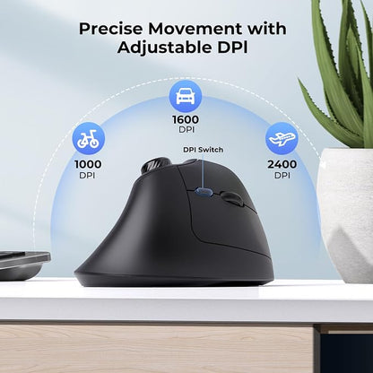seenda Ergonomic Mouse Rechargeable, USB+Dual Bluetooth, MOU-302 Vertical - Image 8