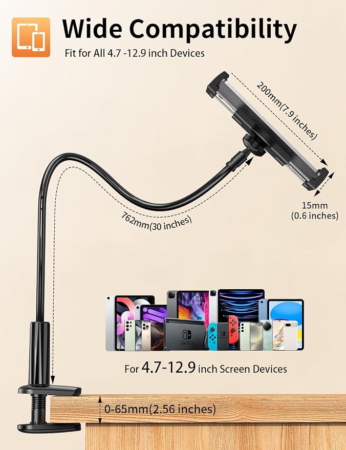 Tablet Stand, Kindle Holder for Reading in Bed, Phone Holder for Bed Desk - Image 5