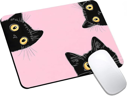 Mouse Pad, Cute Pink Black Cats Mouse Pads by HUOCAIREN