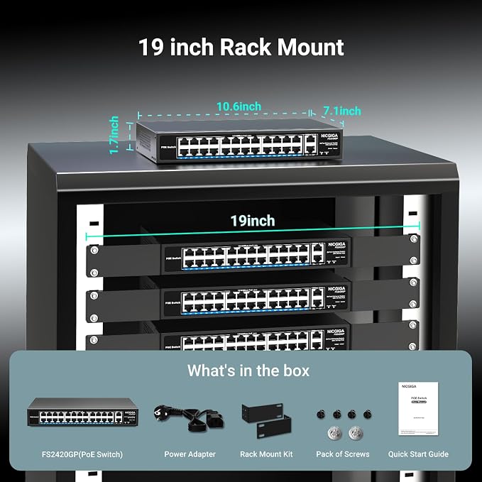 24 Port PoE Switch Unmanaged, 24 Port PoE+@400W, 2 Gigabit Uplink Ports - Image 7