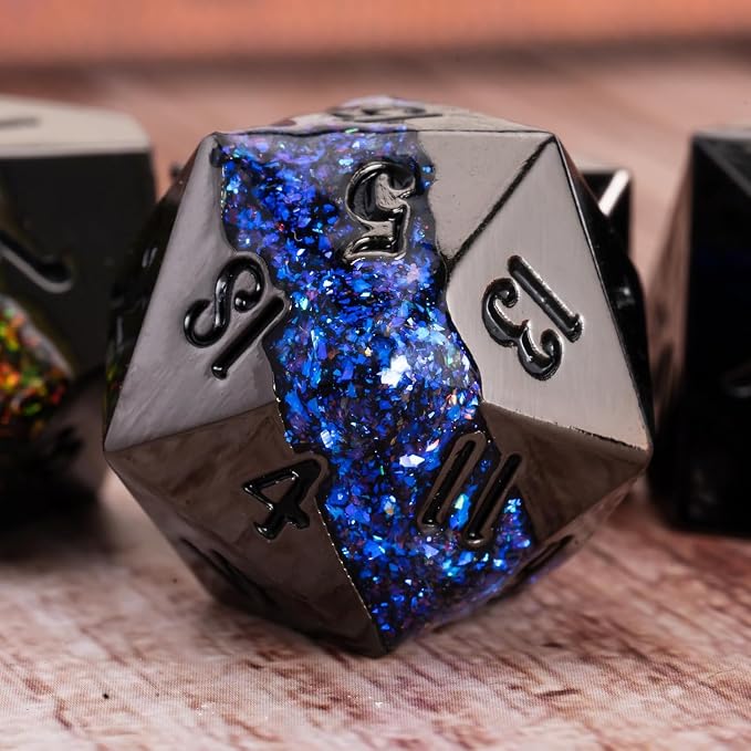 D&D Dice Set Metal, Large Striped Glitter Dice Set.RPG Polyhedral Dice 7pcs Set - Image 5