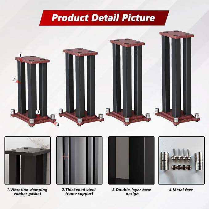 A Pair of Universal Speaker Stands, Heavy Duty Speaker Stands Holds Bookshelf - Image 3
