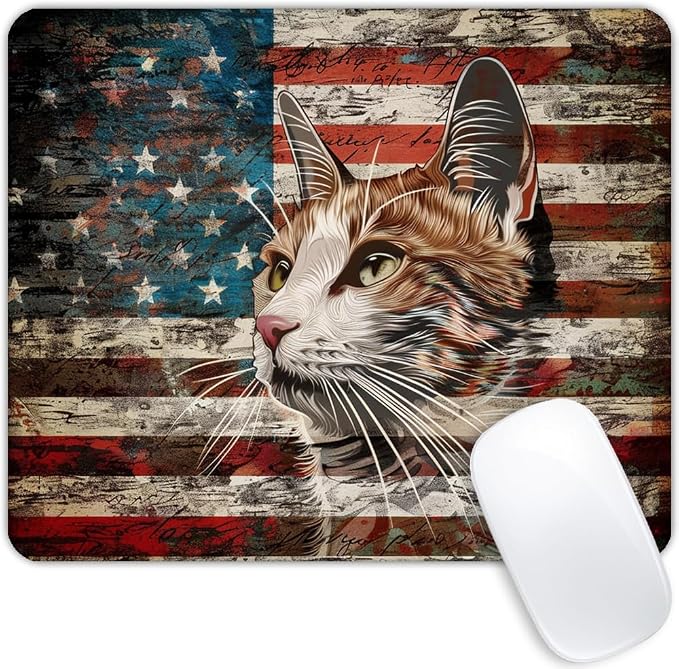 Square Mouse Pad Colorful Cat and National Flag-3, Gaming Mouse Pads by Goodsprout