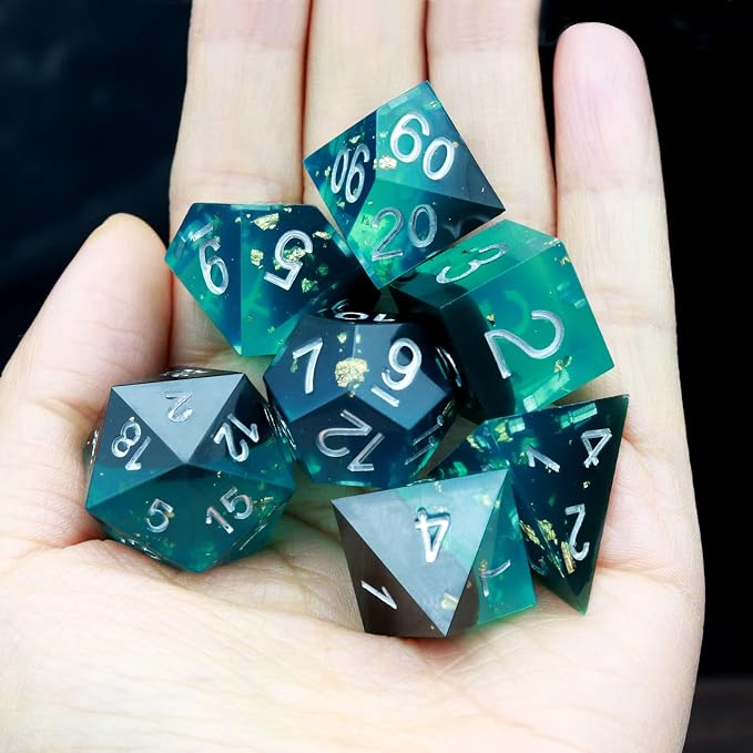 Haxtec Sharp Edge DND Dice Set Blue Black Resin Dice Gold Flakes D&D Dice - Image 6