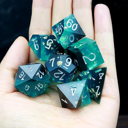 Haxtec Sharp Edge DND Dice Set Blue Black Resin Dice Gold Flakes D&D Dice - Image 6