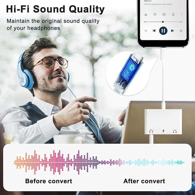 USB C to 3.5mm Audio Adapter, 3 in 1 Aux to USB C Headphone Splitter Dual 3.5mm - Image 5