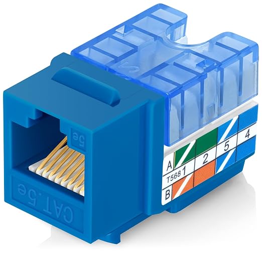 Everest 90° Angled RJ45 Cat5e Keystone Jacks 10-Pack in Blue by EverestMediaSolutions