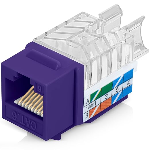 Everest 45° Angled RJ45 Cat6 Keystone Jacks 10-Pack in Purple by EverestMediaSolutions