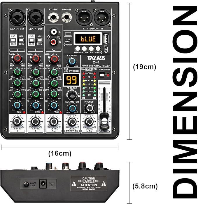 4 Channel Audio Mixer, Professional DJ Mixer Sound Board Mixing Console - Image 8