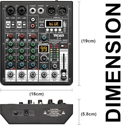 4 Channel Audio Mixer, Professional DJ Mixer Sound Board Mixing Console - Image 8