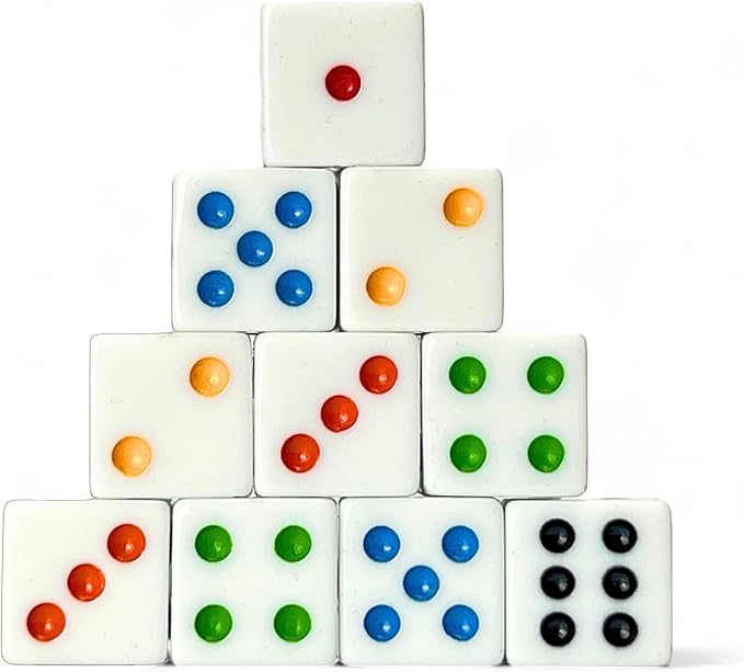 Luck Lab 10 Piece D6 Multicolor Pip Dice Pack by LuckLab