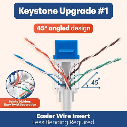 Everest 45° Angled RJ45 Cat6 Keystone Jacks 50-Pack in Blue - Image 3