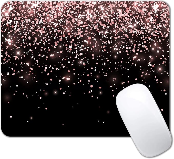 IMAYONDIA Mouse Pad, Rose Gold Glitter Black Mouse Pad, Non-Slip Rubber Base by IMAYONDIA