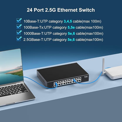 24 Port 2.5G Switch Unmanaged, Vimin 2.5GB Base-T Ethernet Switch, 2.5Gb - Image 4