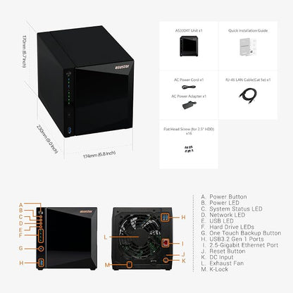 Asustor Drivestor 4 Pro Gen2 AS3304T v2, 4 Bay NAS, 1.7GHz Quad-Core, 2GB RAM - Image 7