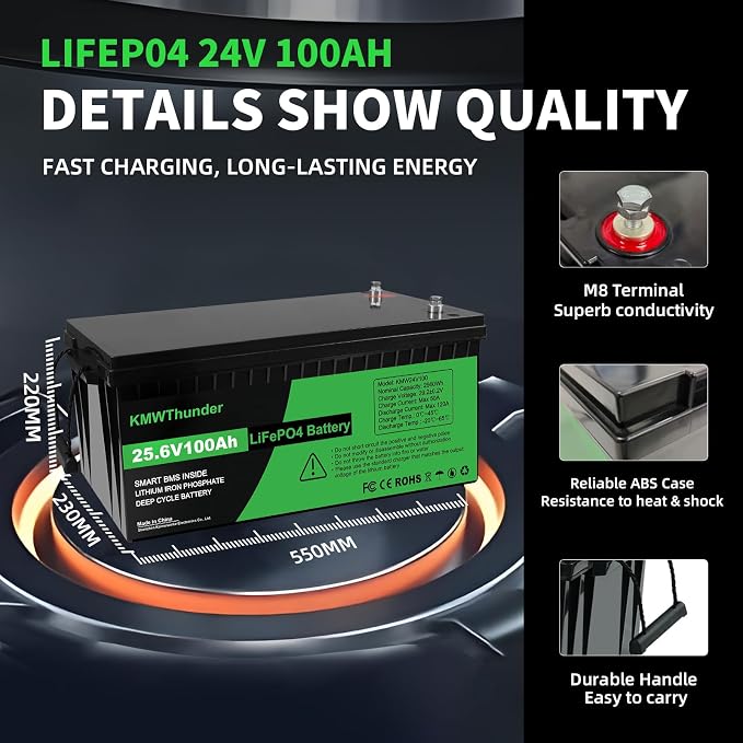 12V 100Ah LiFePO4 Lithium Battery, Built-in Smart BMS, Low Temperature - Image 5