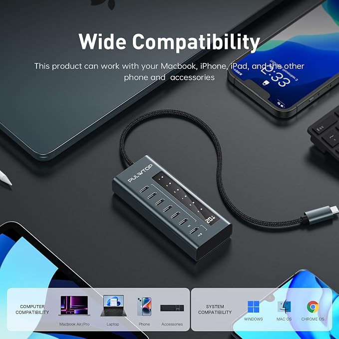USB C Hub for Laptop, 7 in 1 10Gbps USB Adapter Support Data & Charging - Image 5