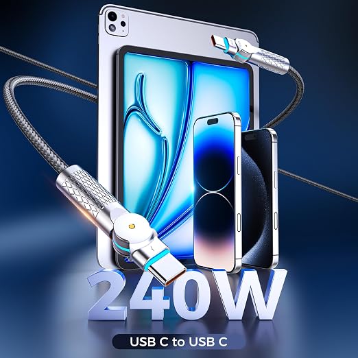 USB C to USB C Cable 6.6ft, 240W 2-Pack Braided 180°Rotating Type C Charging - Image 3