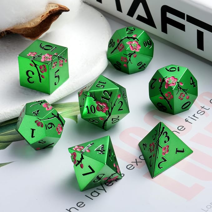 Matt Green Metal Dice Set, DNDND 7 PCS Heavy Metallic D&D Dice Set - Image 3