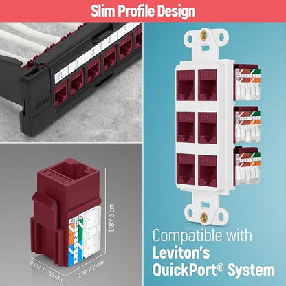 Everest 90° Angled RJ45 Cat6 Keystone Jacks 100-Pack in Red - Image 6