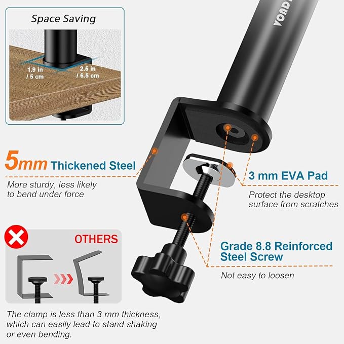 Set of 2 Studio Monitor Stands Desk Clamp Desktop Speaker Stands - Image 6