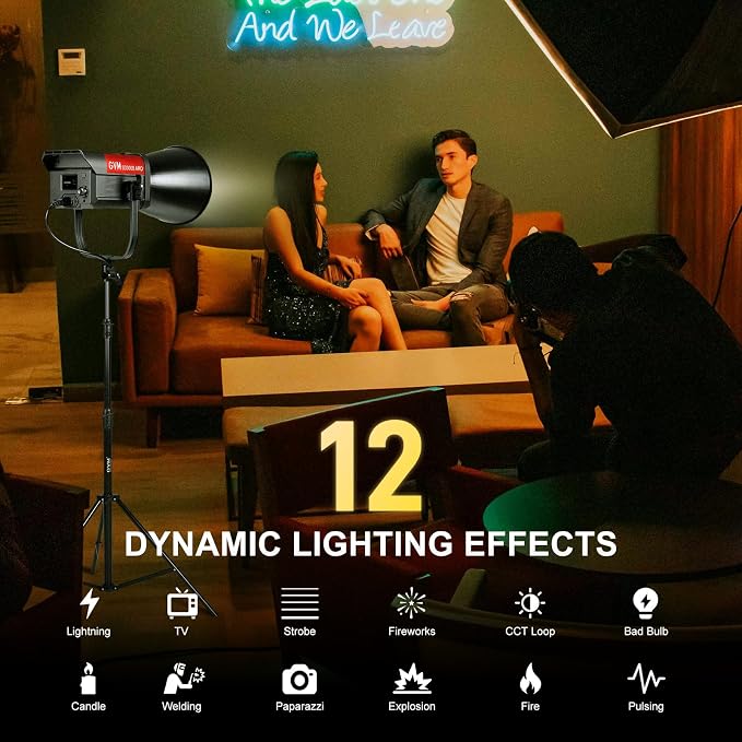 GVM 300W LED Video Light, 221950lux/1m, ARO SD300B Photography Lighting Kit - Image 4