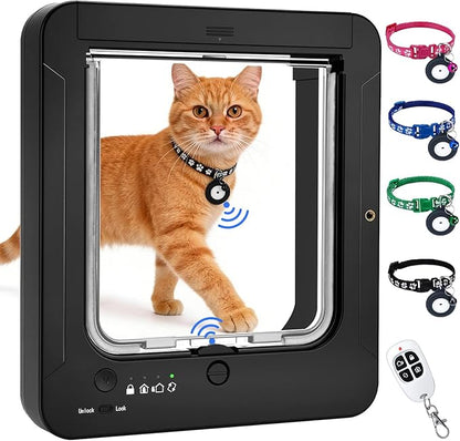 Smart Cat Door with 4 Collar Sensor Key, RFID Electronic Cat Door Collar by CUIBIRD