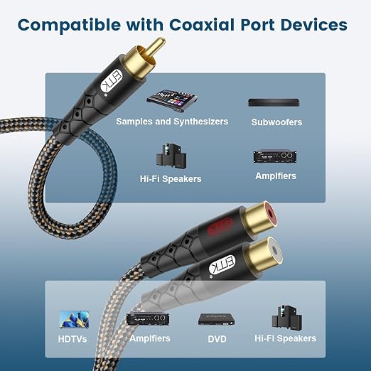 RCA Splitter Cable 1 Male to 2 Female Y Adapter - Image 3
