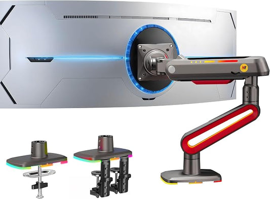 RGB Gaming Monitor-arm for Flat/Ultrawide/Curved Monitors 32 to 60 inch by NBERGONOMIC