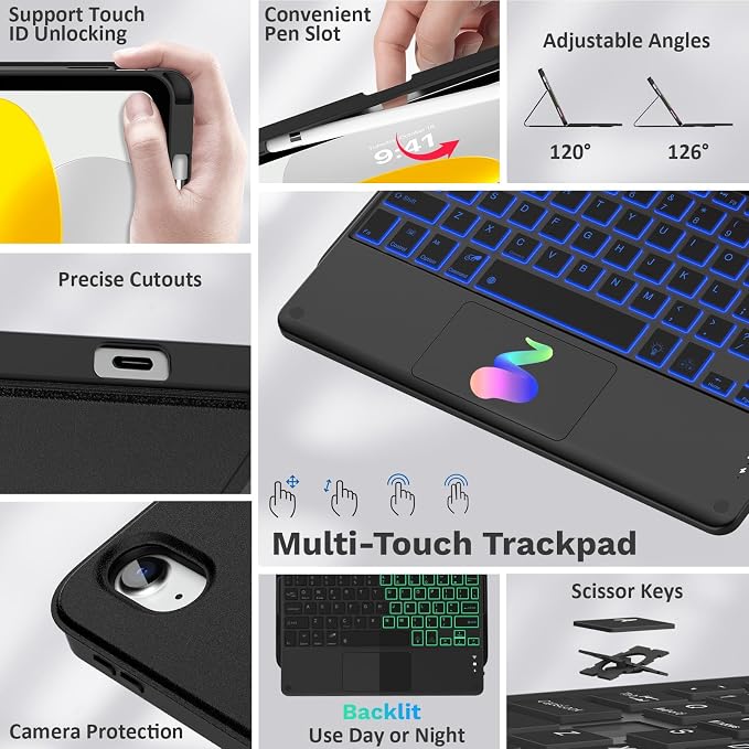 MoKo Touch Keyboard Case for iPad 11th Generation 11 inch 2025, iPad 10th - Image 3