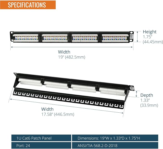 Tecmojo 24 Port Patch Panel, Cat6 Patch Panel, 1U Patch Panel, Network Patch - Image 2