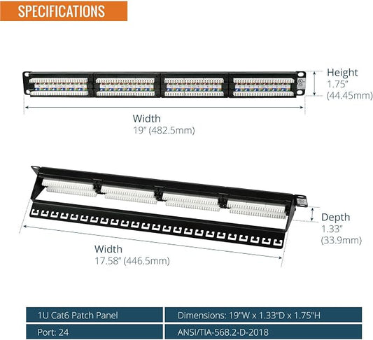 Tecmojo 24 Port Patch Panel, Cat6 Patch Panel, 1U Patch Panel, Network Patch - Image 2