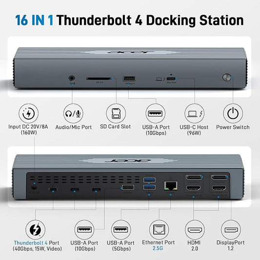 Acer Thunderbolt 4 Dock, 16 in 1 Quad Monitor DisplayLink Docking Station 40Gbps - Image 2