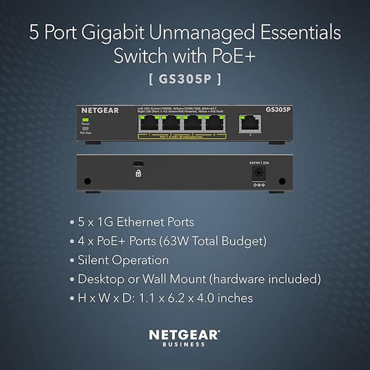 NETGEAR 5-Port PoE Gigabit Ethernet Unmanaged Essentials Switch - - Image 2