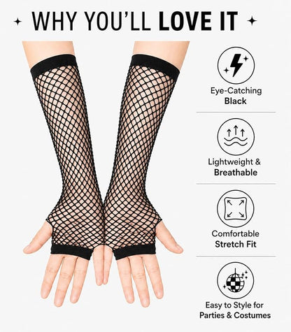 Seeksmile Women's Girls 80's Theme Party Emo Fingerless Arm Fishnet Gloves - Image 5
