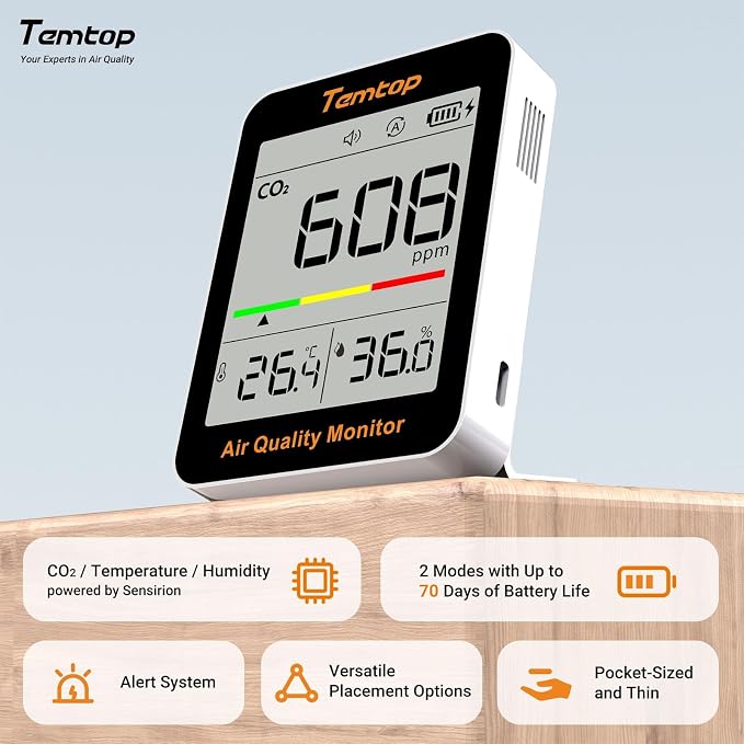 Temtop CO2 Monitor Indoor air Quality Monitor Portable CO2 Meter, Temperature - Image 4