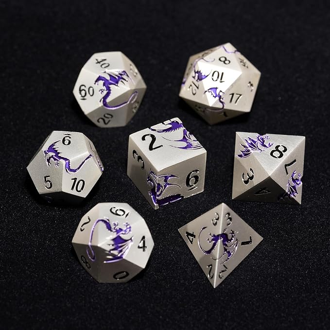 Purple Dragon Metal Dice HNCCESG 7 Piece Heavy Metallic D&D Dice Set - Image 3